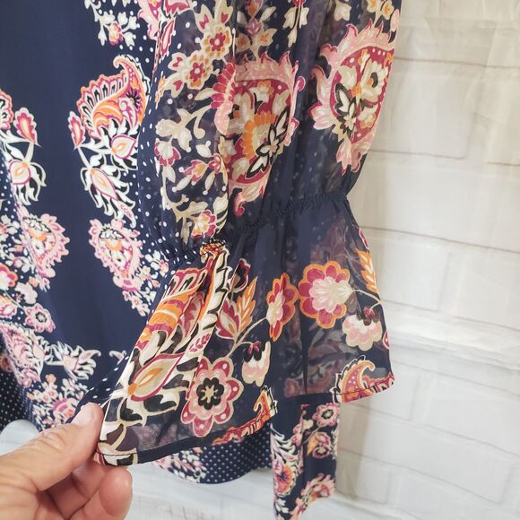 Pretty Womens XL 14 Vince Camuto Navy Floral Midi Dress Boat Neck - Picture 6 of 7